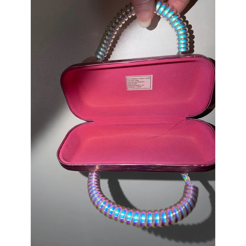 Kids Pink Holographic Shaker Heart Sunglasses eye glasses Case Mini Bag